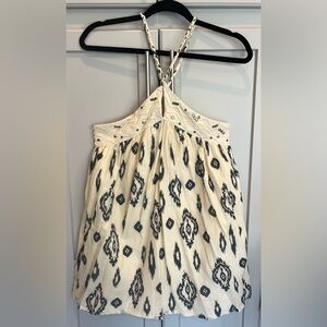 Women's Cream and Black Patterned Halter Top